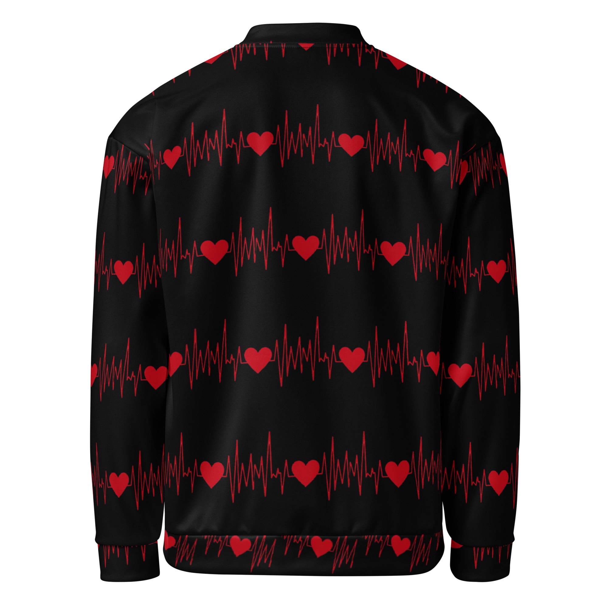 Streetwear bomber jacket by Apparelhue with a red and black cardiac rhythm print.