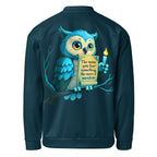 Back view owl quote bomber jacket streetwear art outerwear 