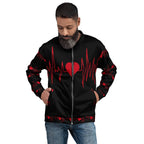 High-definition all-over print jacket showing a continuous red EKG line across the chest.