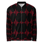 Apparelhue branding label inside the neck of the white heartbeat bomber jacket.