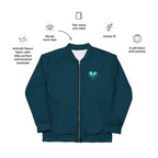 Detail of zipper and ribbed cuff on owl bomber jacket