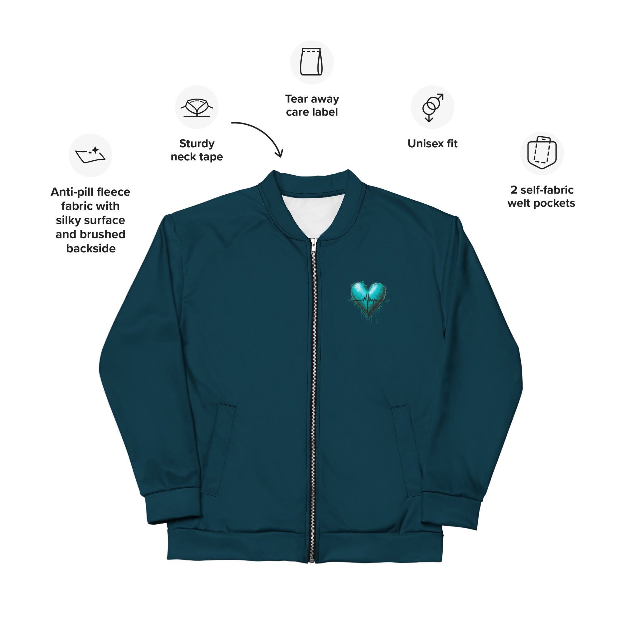 Detail of zipper and ribbed cuff on owl bomber jacket