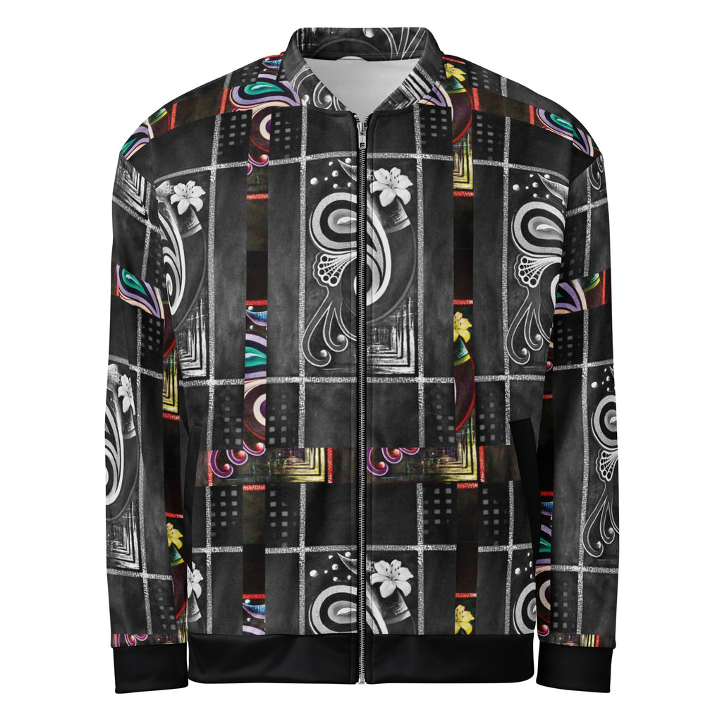 Gothic flower bomber jacket front view