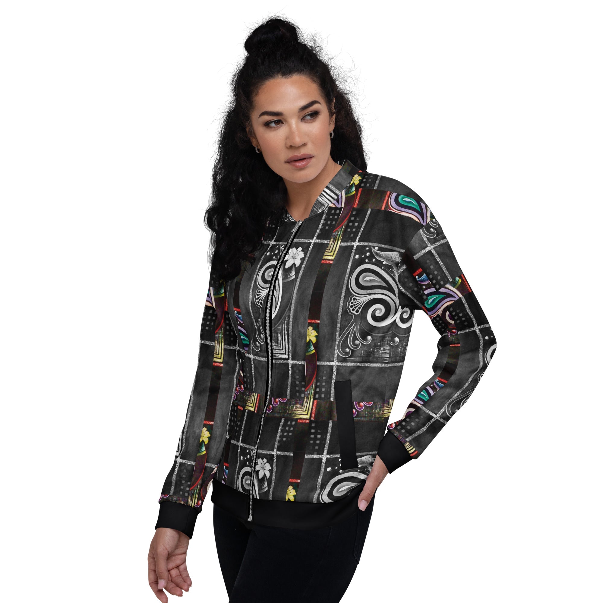 Dark floral artistic bomber jacket