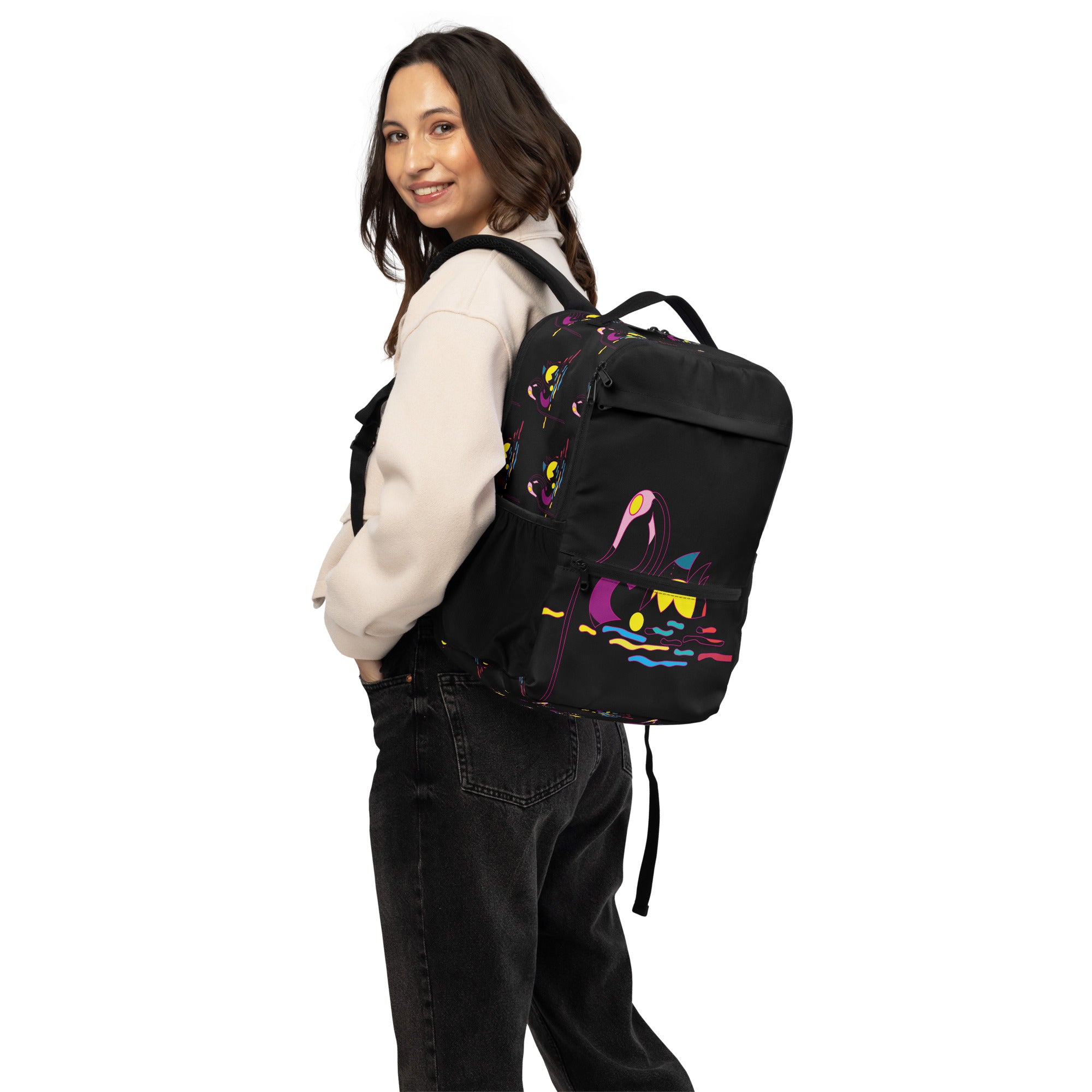 Padded shoulder straps of the swan utility backpack for ergonomic comfort.