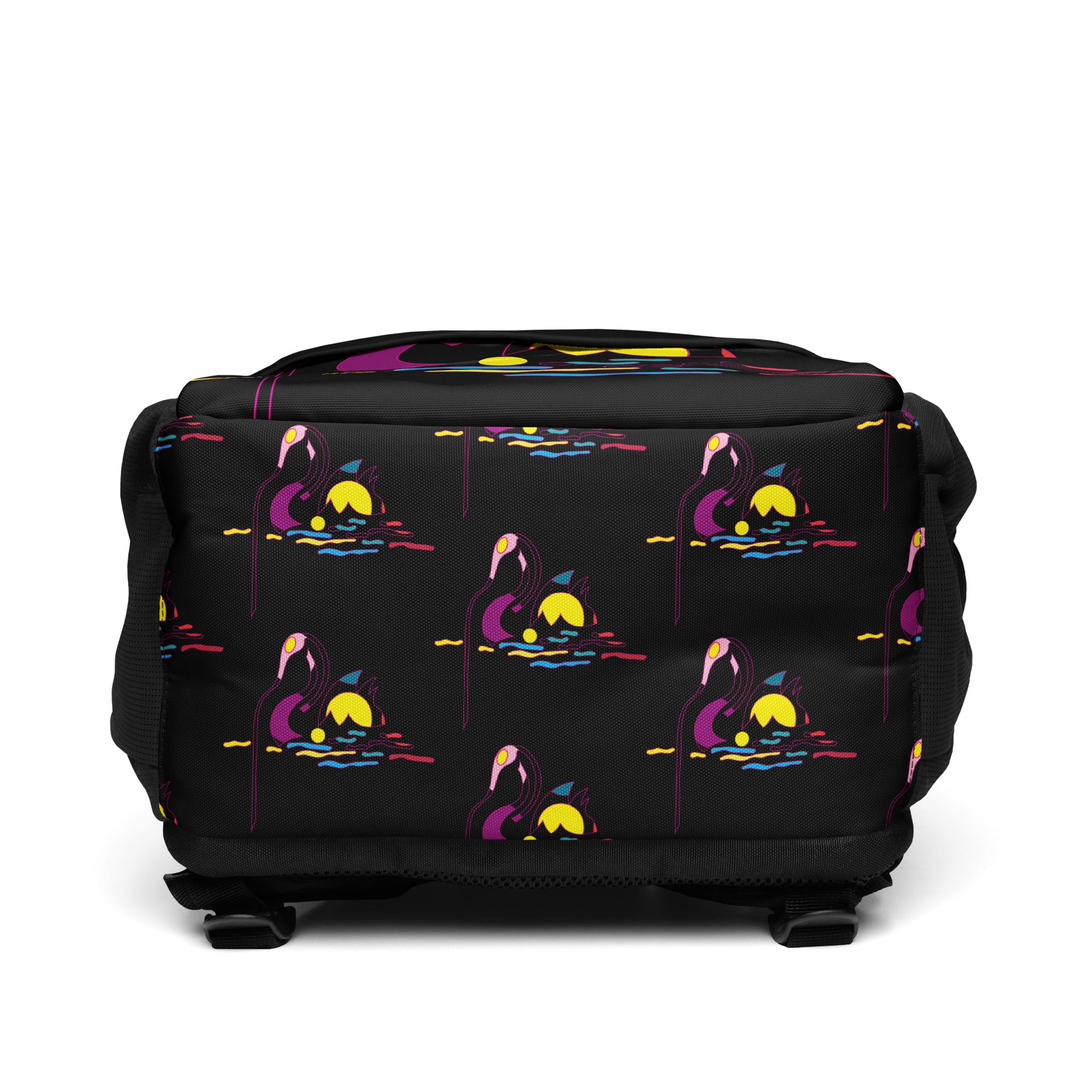 Close-up of high-quality swan graphic print on water-resistant fabric.