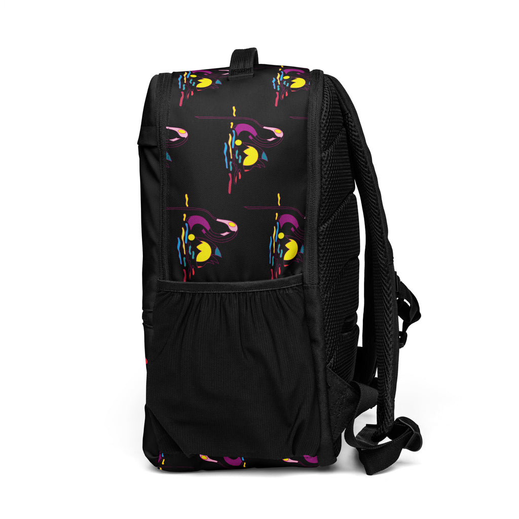 Waterproof test on the swan art print utility backpack fabric.