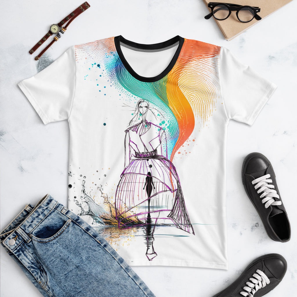 Abstract expression t-shirt with vibrant splash effect and artistic storytelling