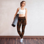 High waist owl design yoga pants for women on yoga mat – stylish and stretchy fitness leggings.