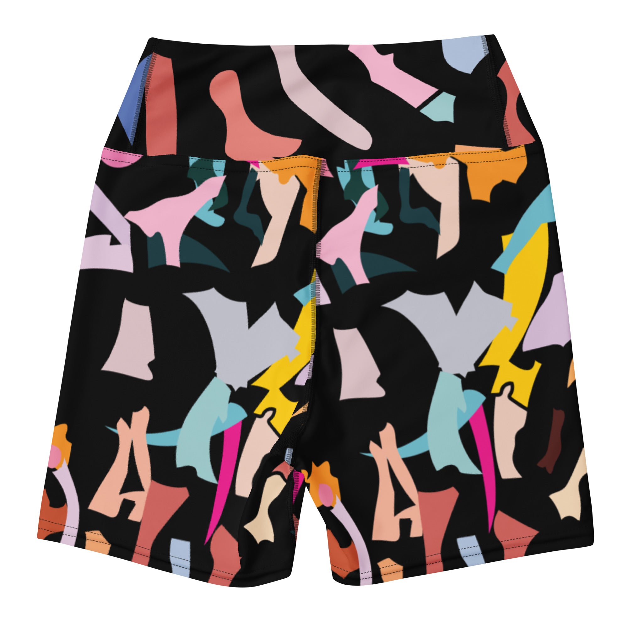 Custom all-over printed yoga shorts reversible bold colourway