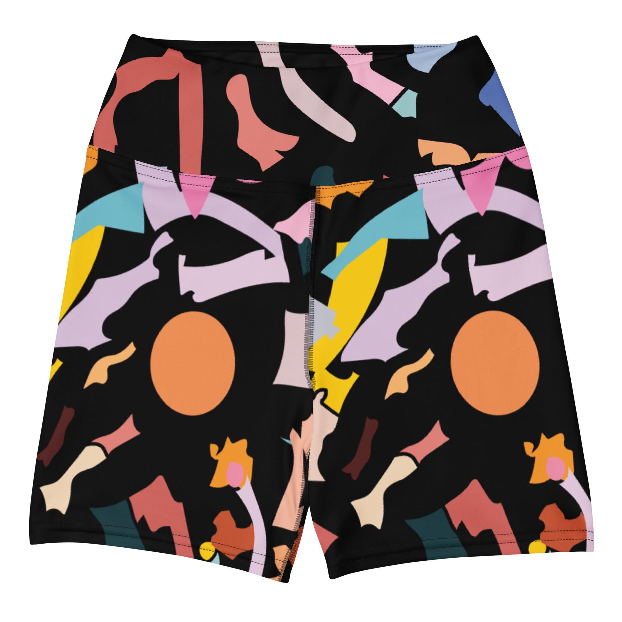 All-over print yoga shorts vibrant abstract design high waist activewear