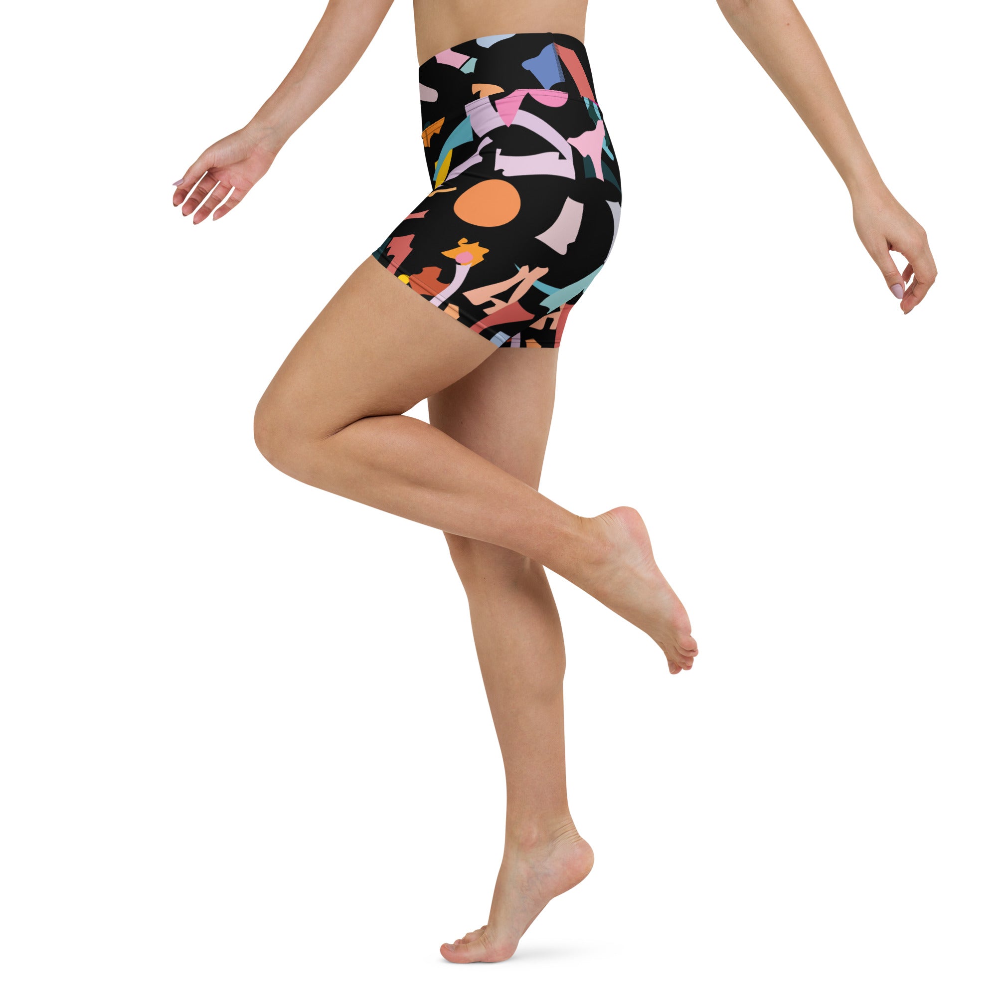 Women’s all-over print yoga shorts vibrant floral pattern active leggings