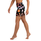 Colorful all-over print yoga shorts breathable stretch fabric for studio