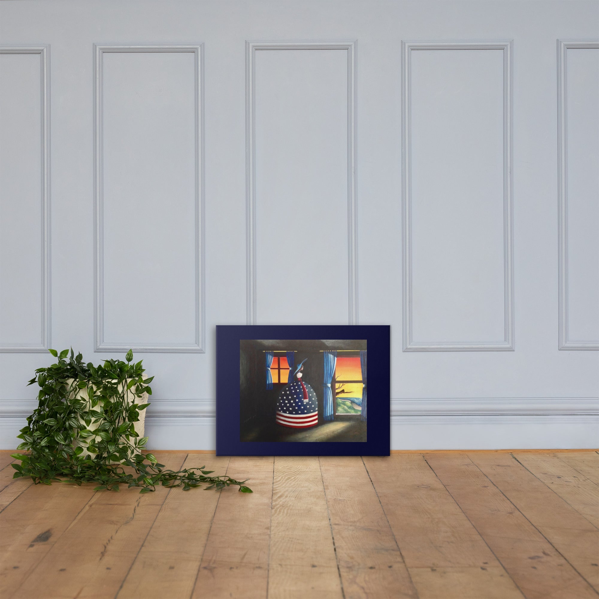 Premium patriotic sunset canvas displayed in stylish home