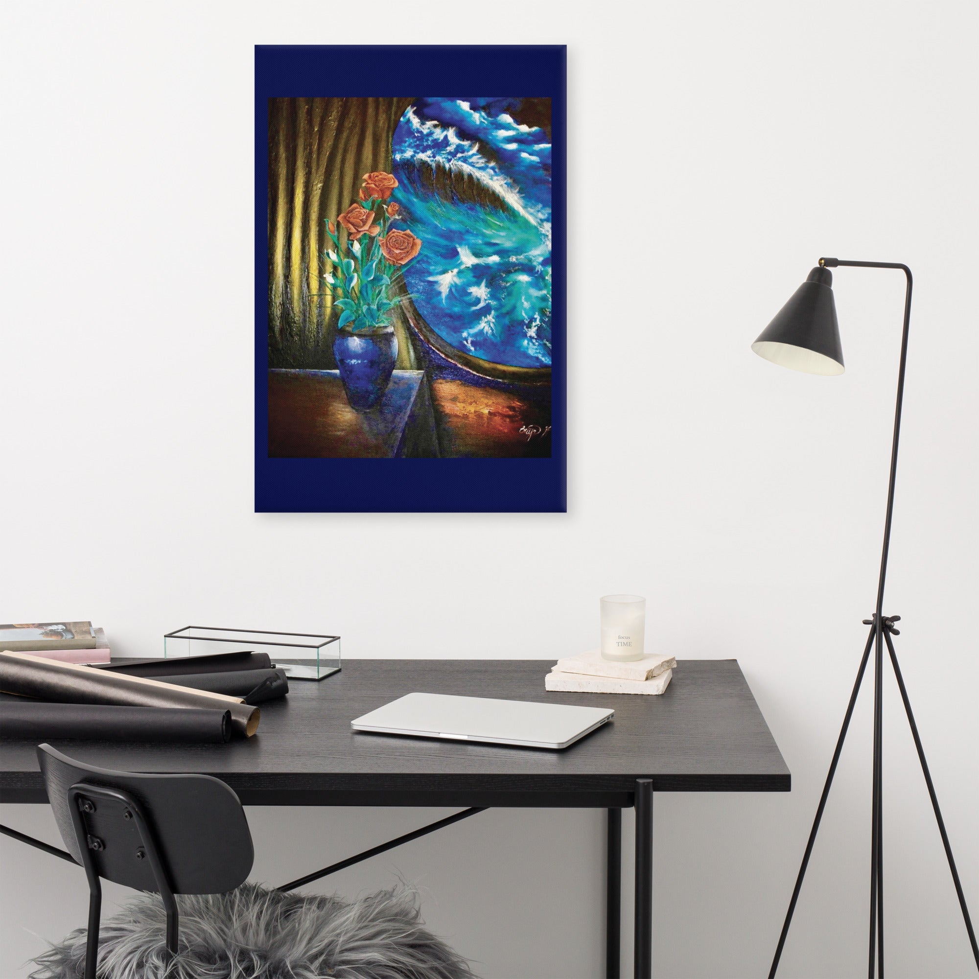 Midnight ocean bloom artwork displayed on wall