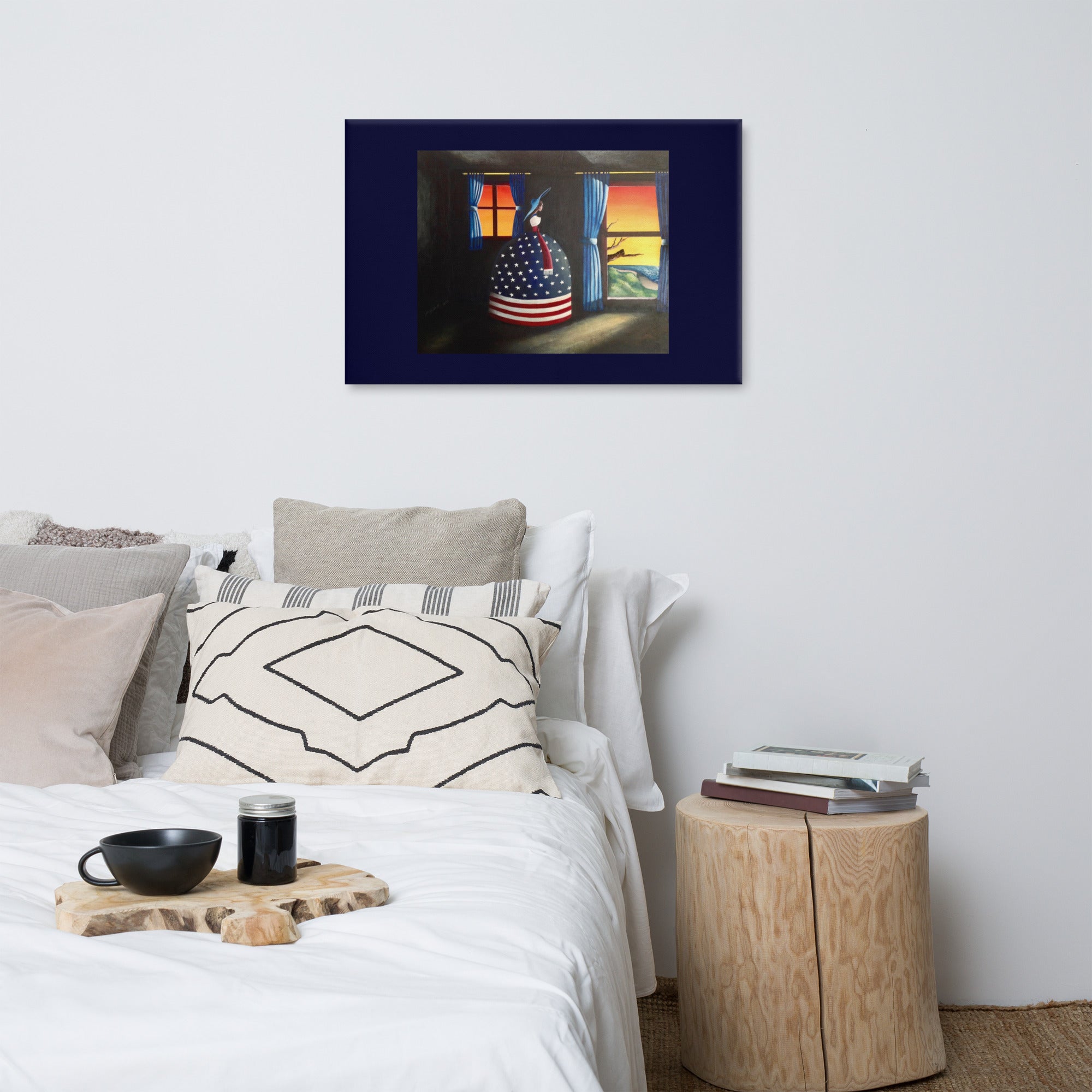 Americana-inspired canvas art in cozy modern apartment