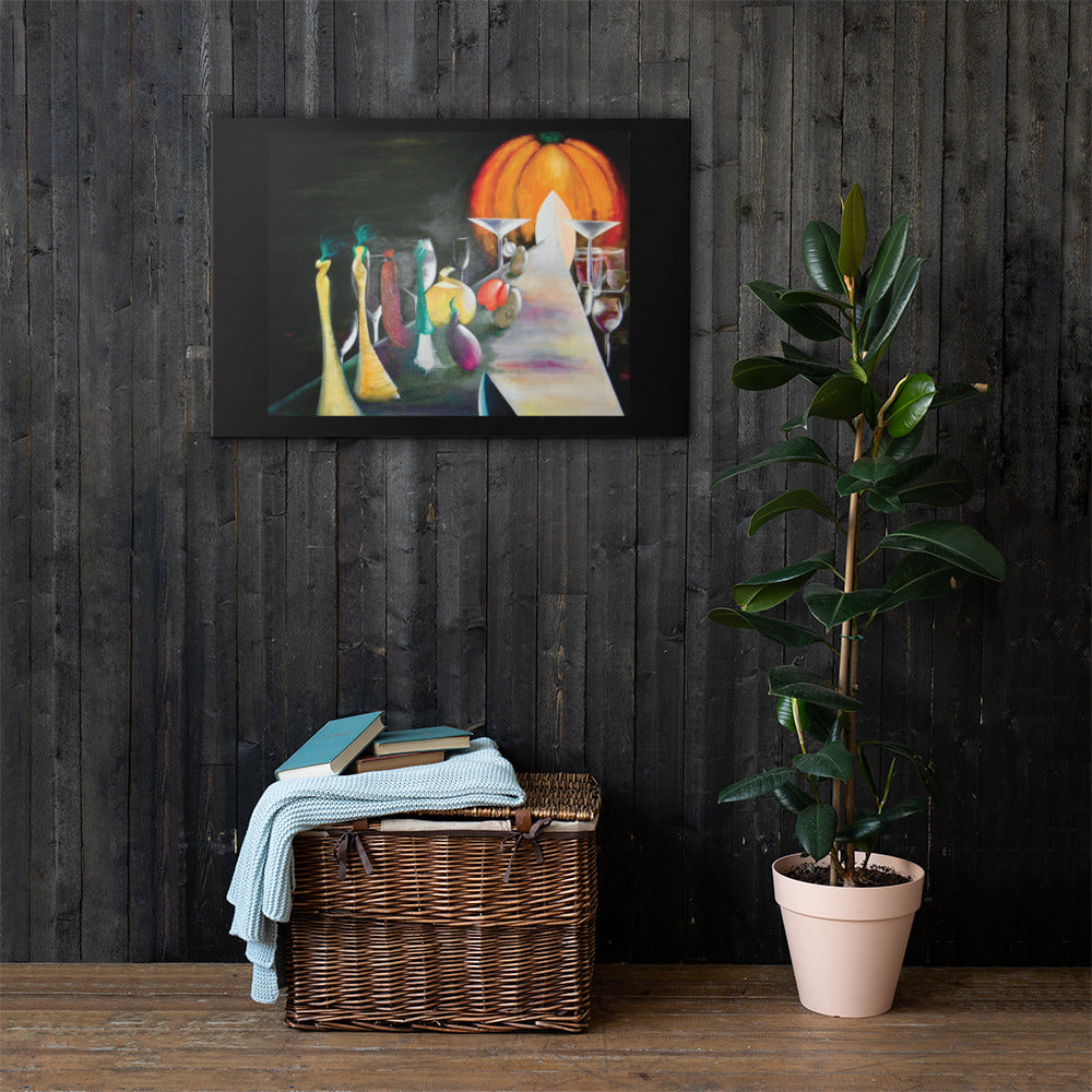 Luxury autumn wall decor with a dreamlike runway, pumpkin centerpiece, and sophisticated artistic composition.