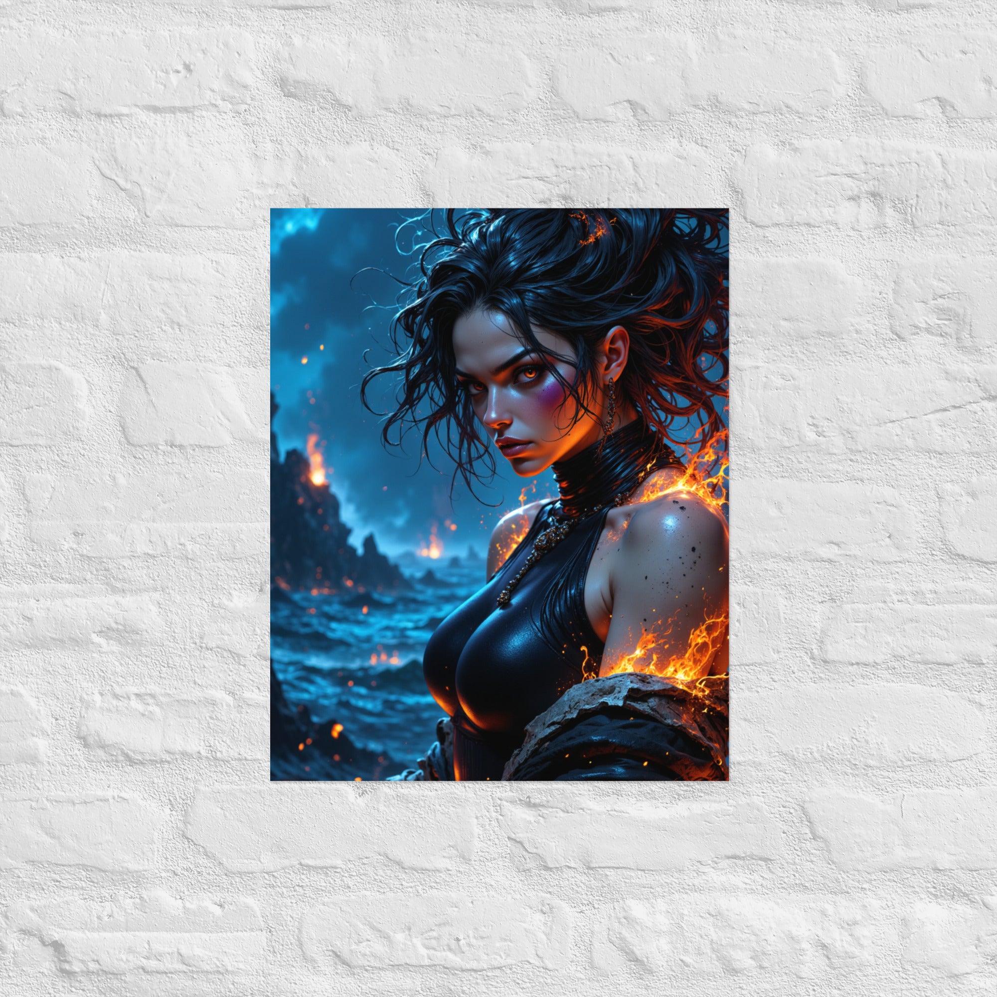 Modern urban skyline fantasy landscape with goddess figure.
