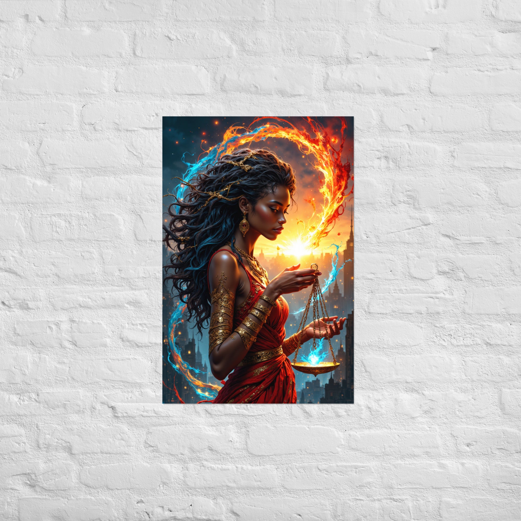 Detailed gold jewelry on African goddess digital painting.