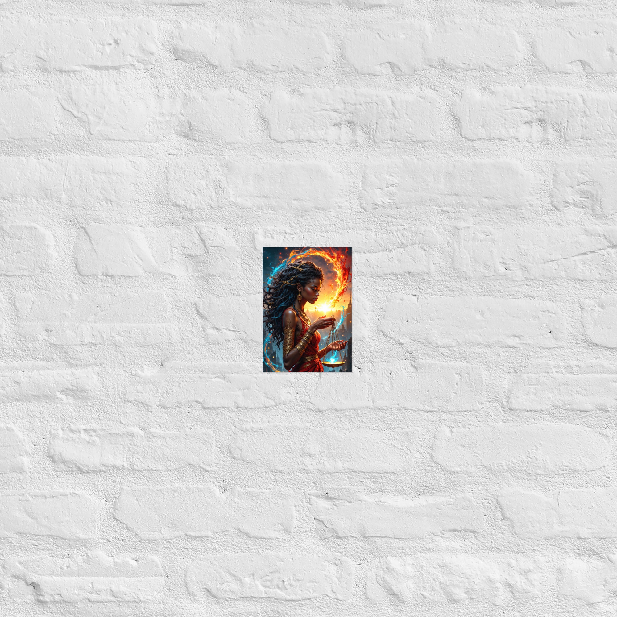 Red gown goddess fantasy poster for bedroom decor.