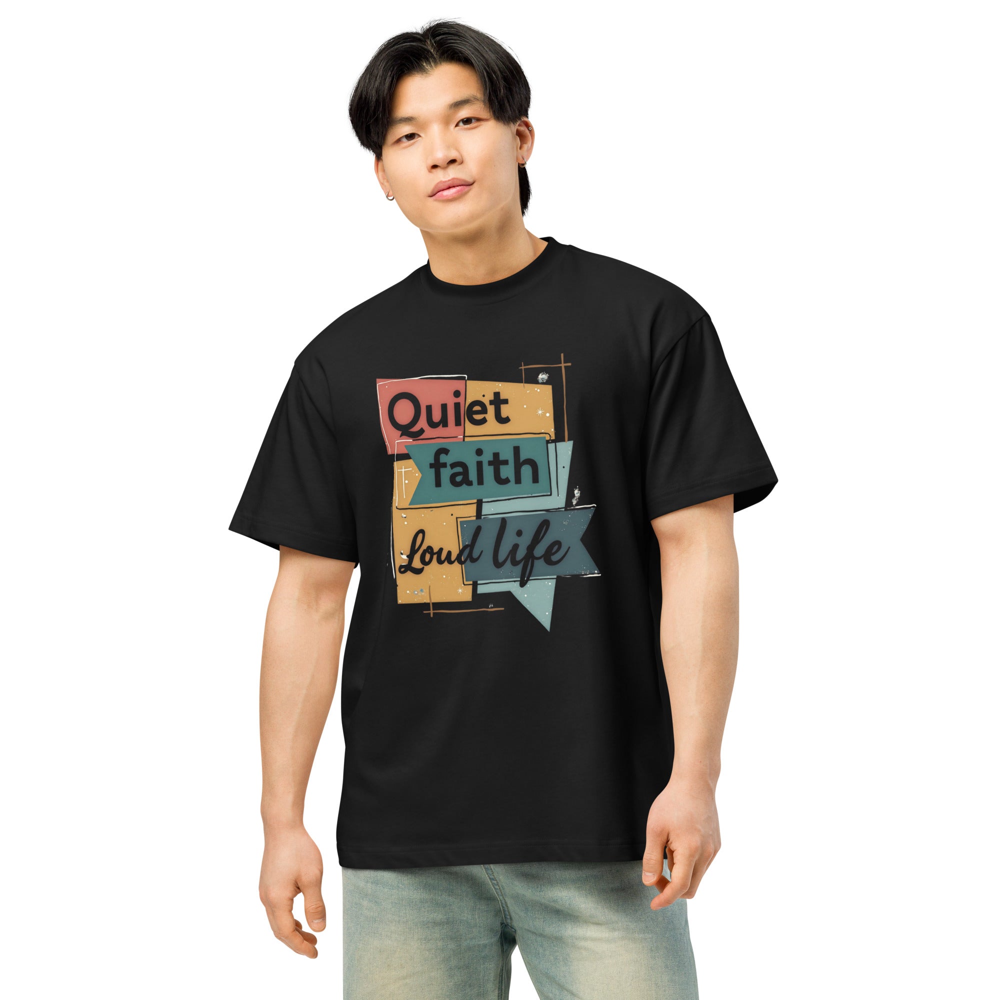Christian faith slogan boxy t-shirt for men