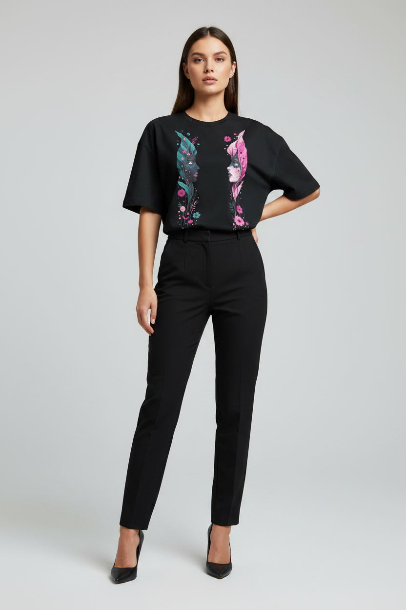 Unisex Floral Portrait Oversized T-shirt