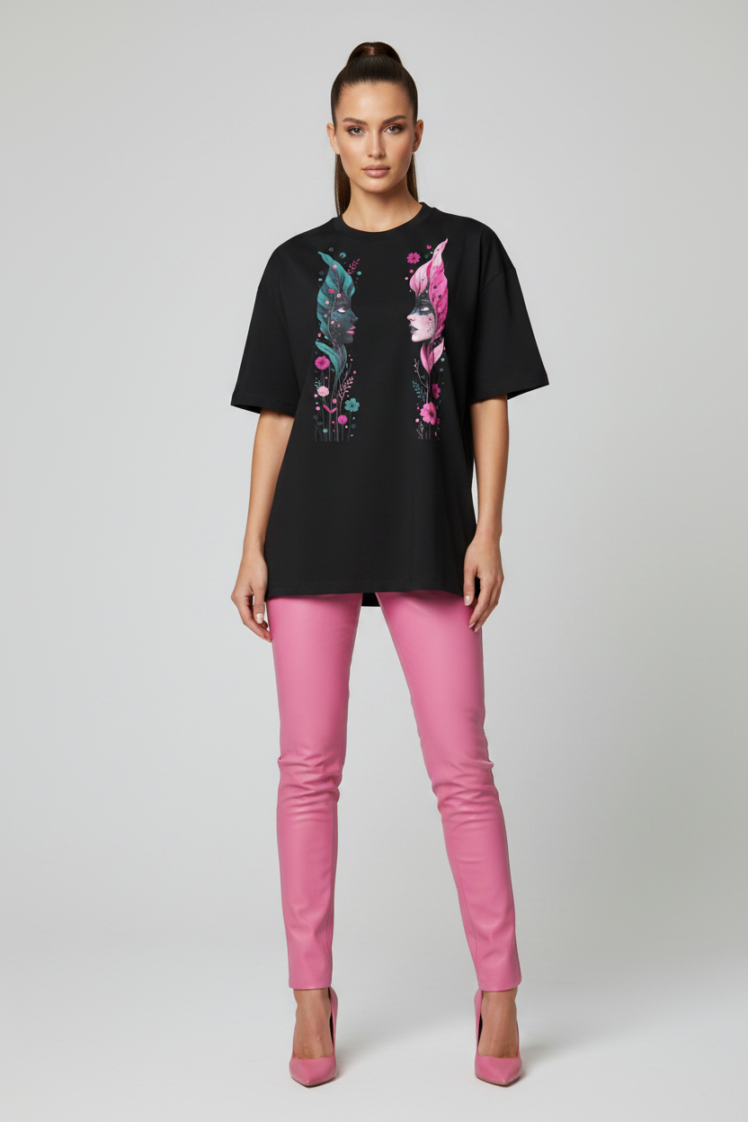 Unisex Floral Portrait Oversized T-shirt