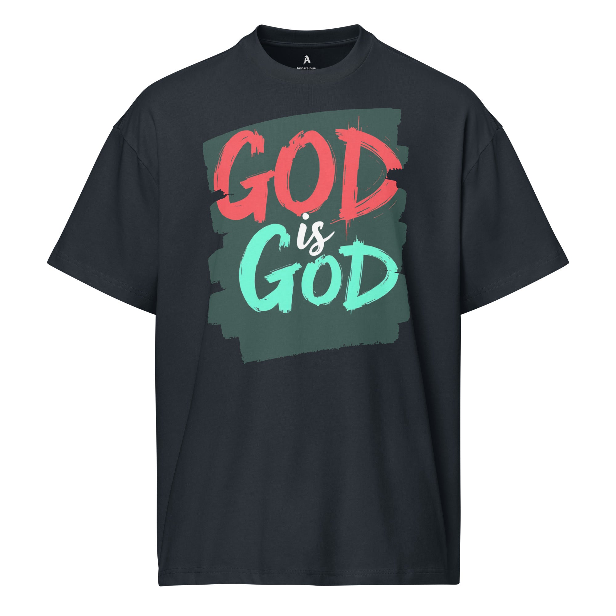 Man wearing God is God faith tee casual style