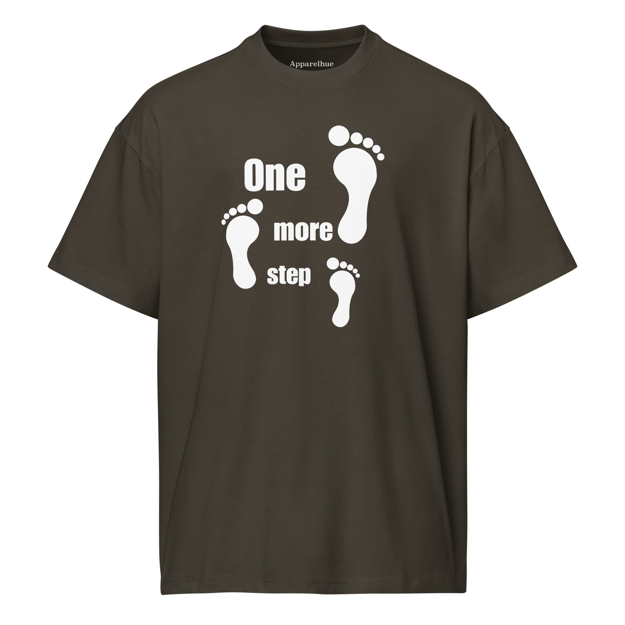 Front view of One More Step Unisex T-shirt in charcoal grey.