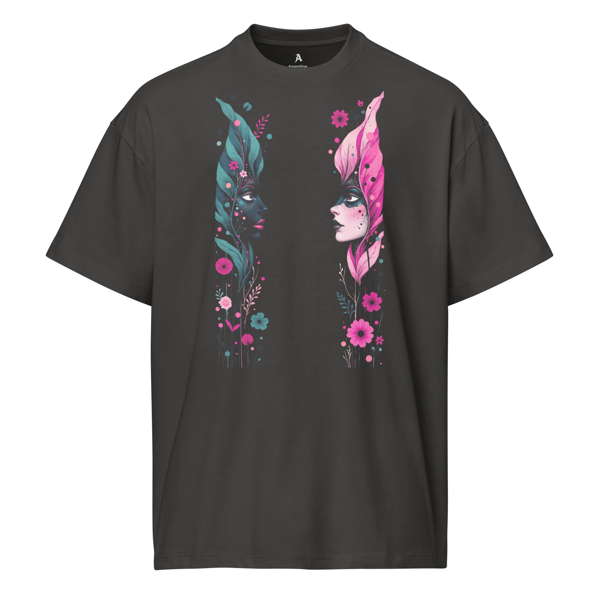 Expressive art t-shirt with feminine floral portrait design