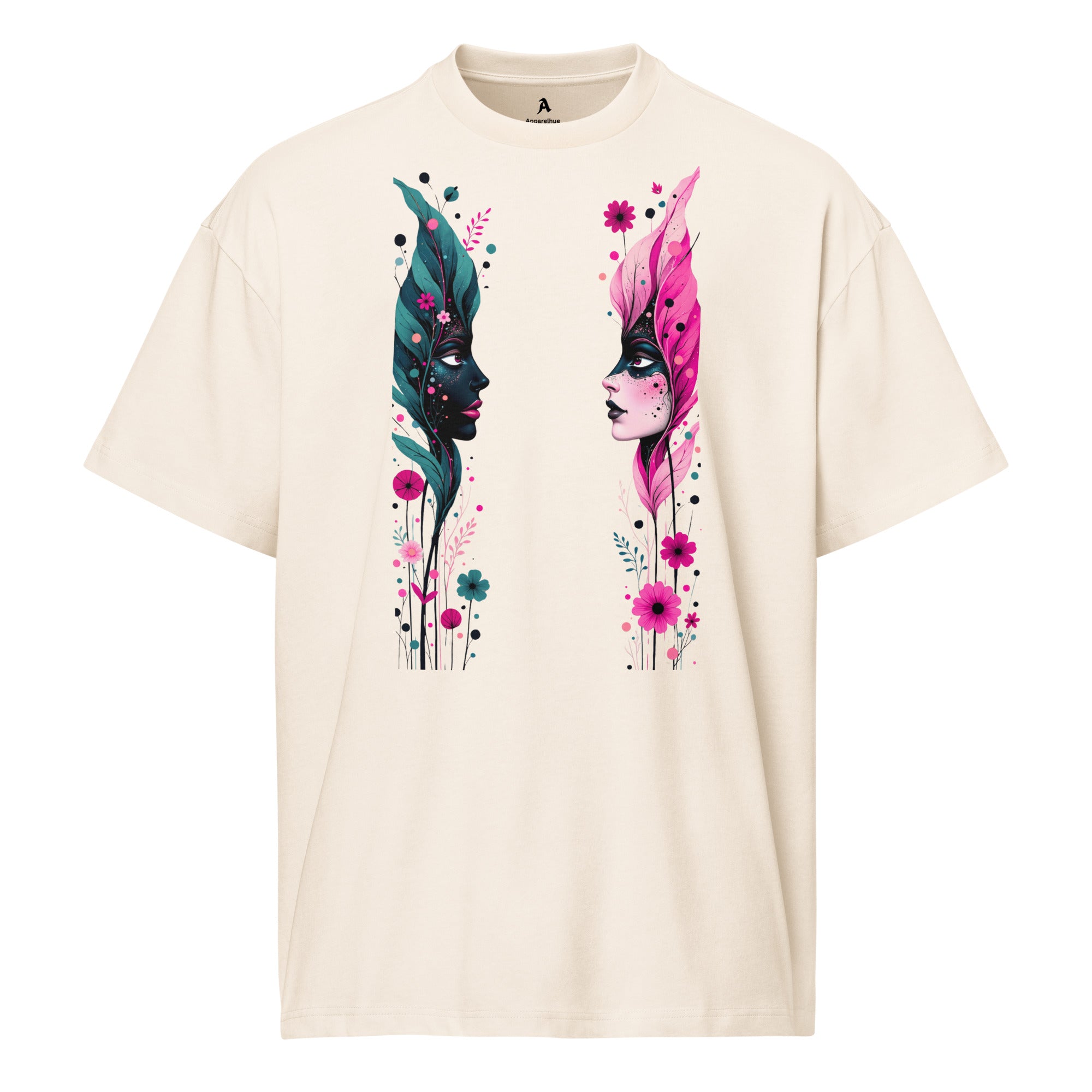 Modern unisex graphic tee with nature-inspired face art