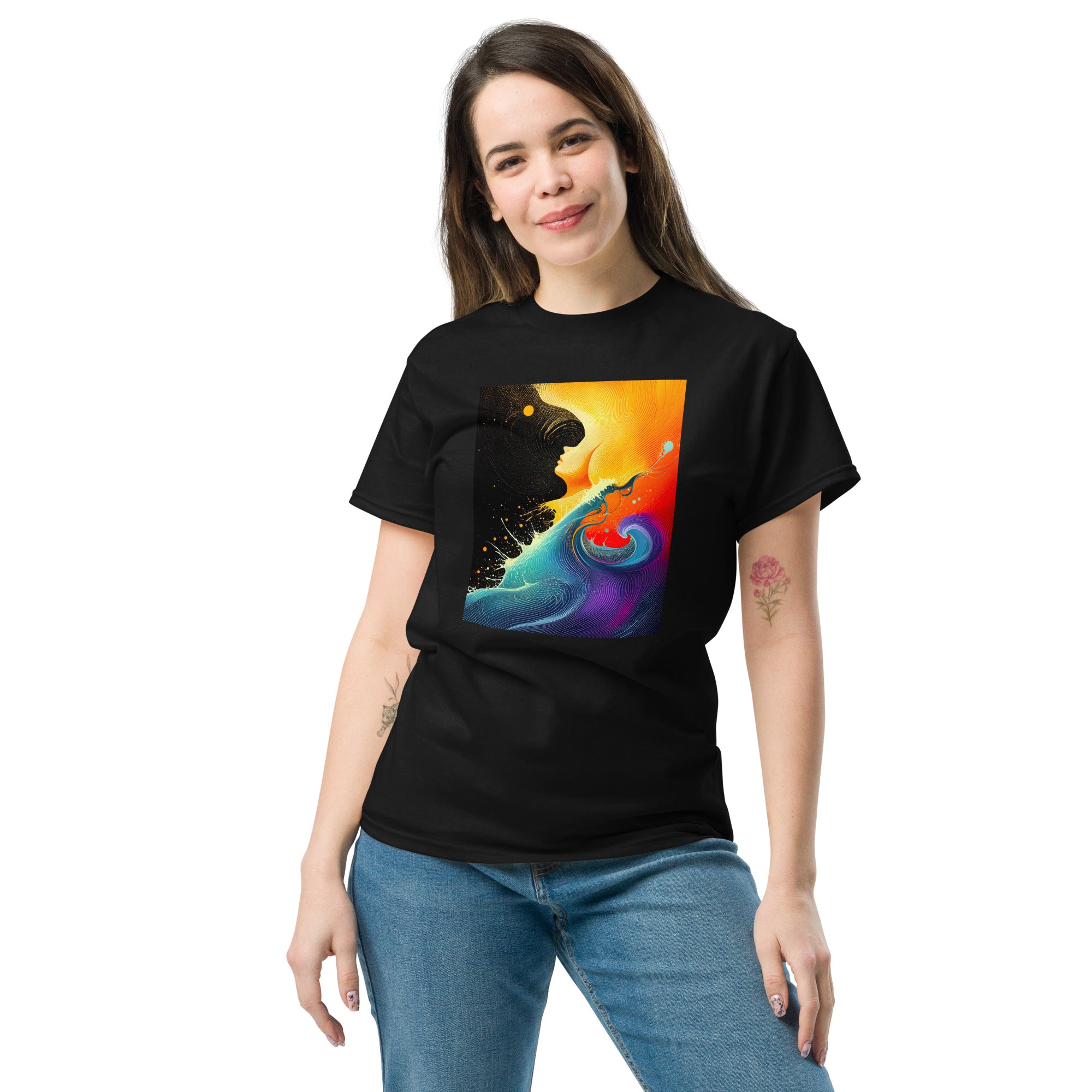 colourful silhouette face graphic tee
