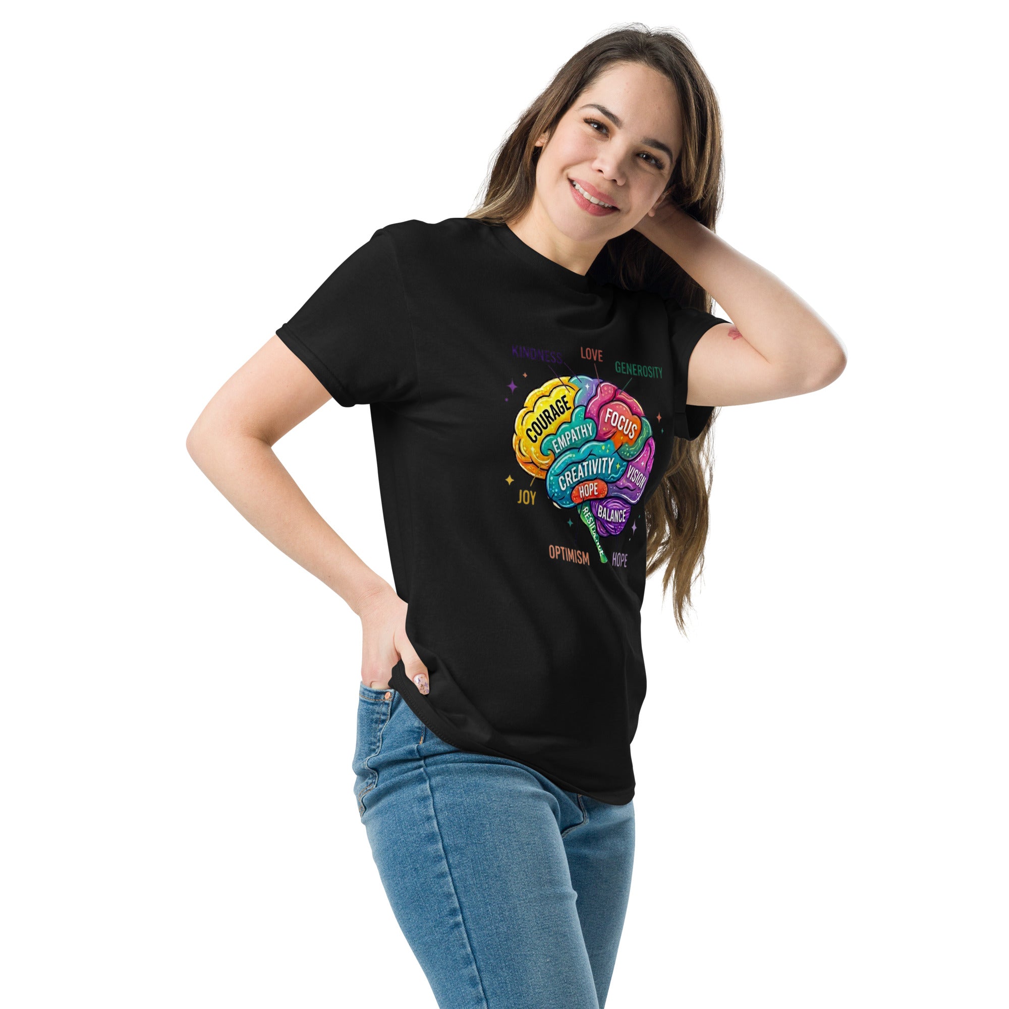 Detailed graphic of the Apparelhue Mindset Brain Art T-shirt design representing mental wellness.