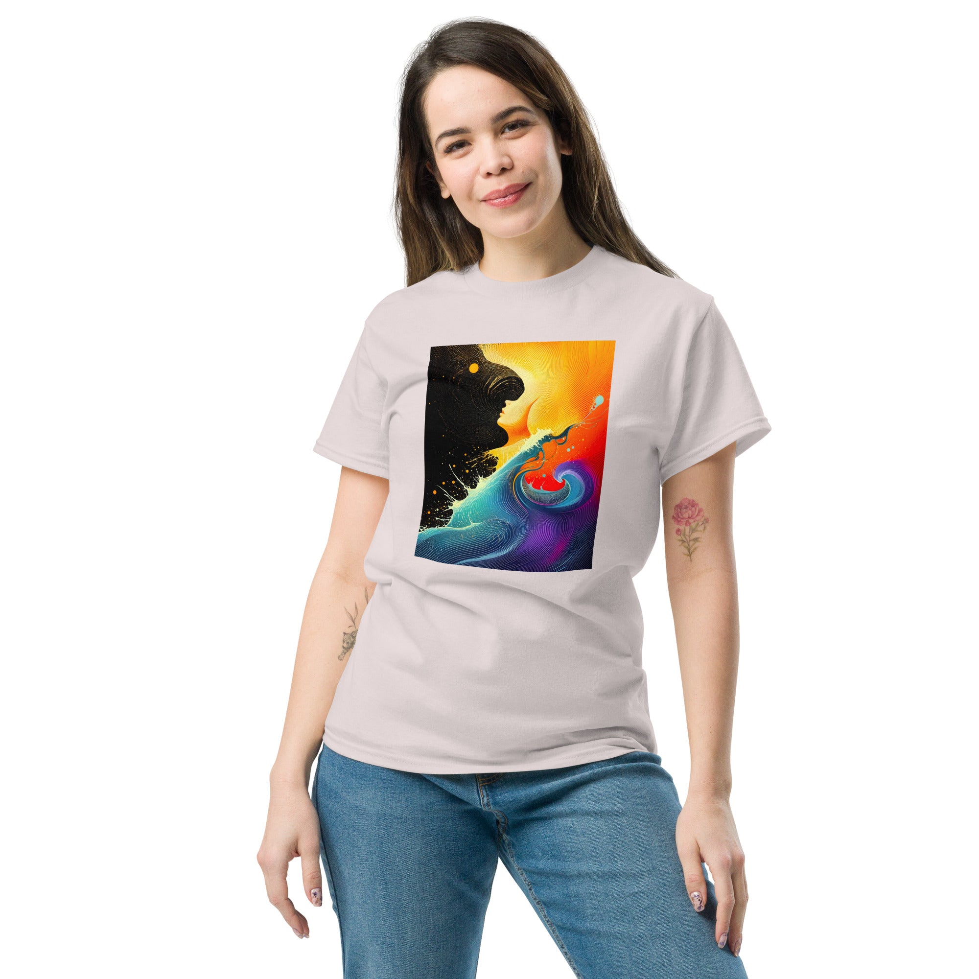 bright colour abstract tee outfit