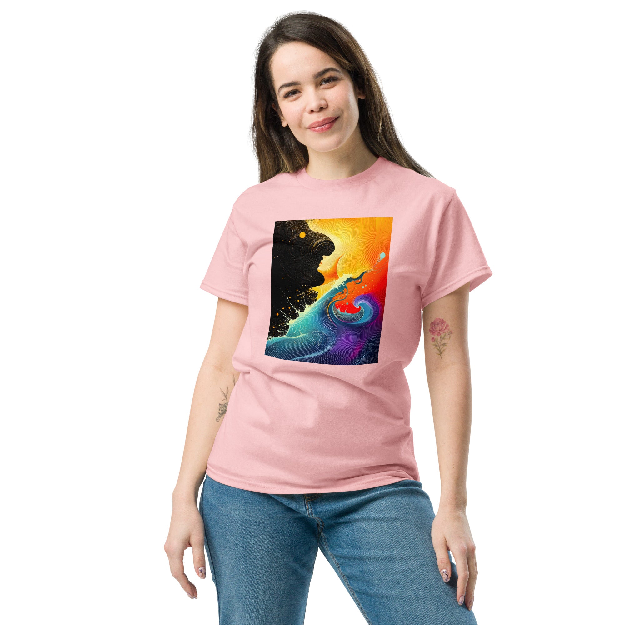 flowing wave pattern graphic shirt