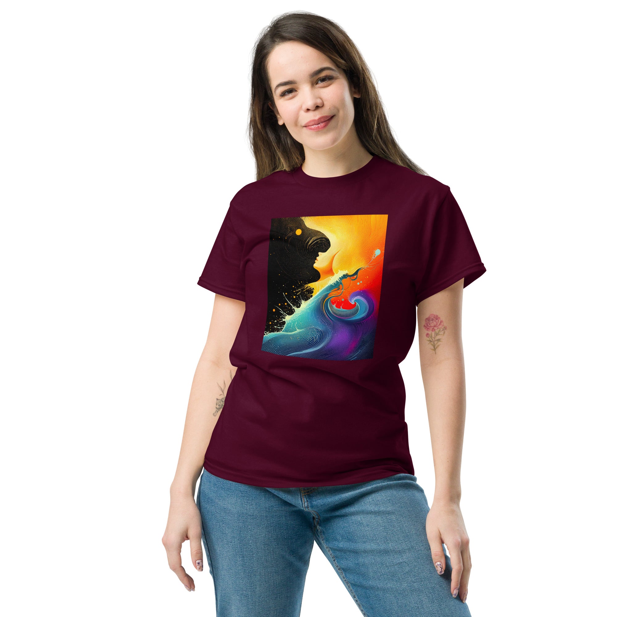 ocean wave and fire abstract art t shirt