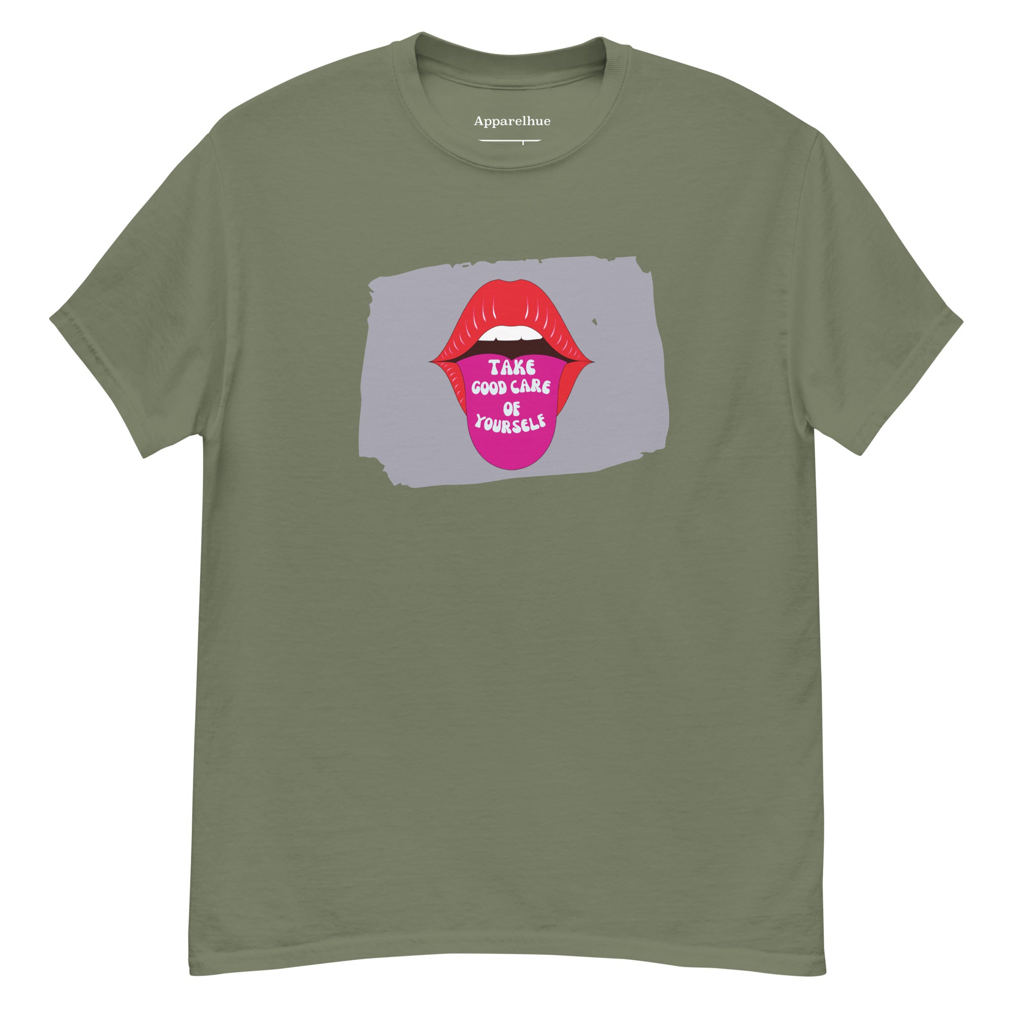 Folded Take Good Care Of Yourself t-shirt on a wooden background with a candle.