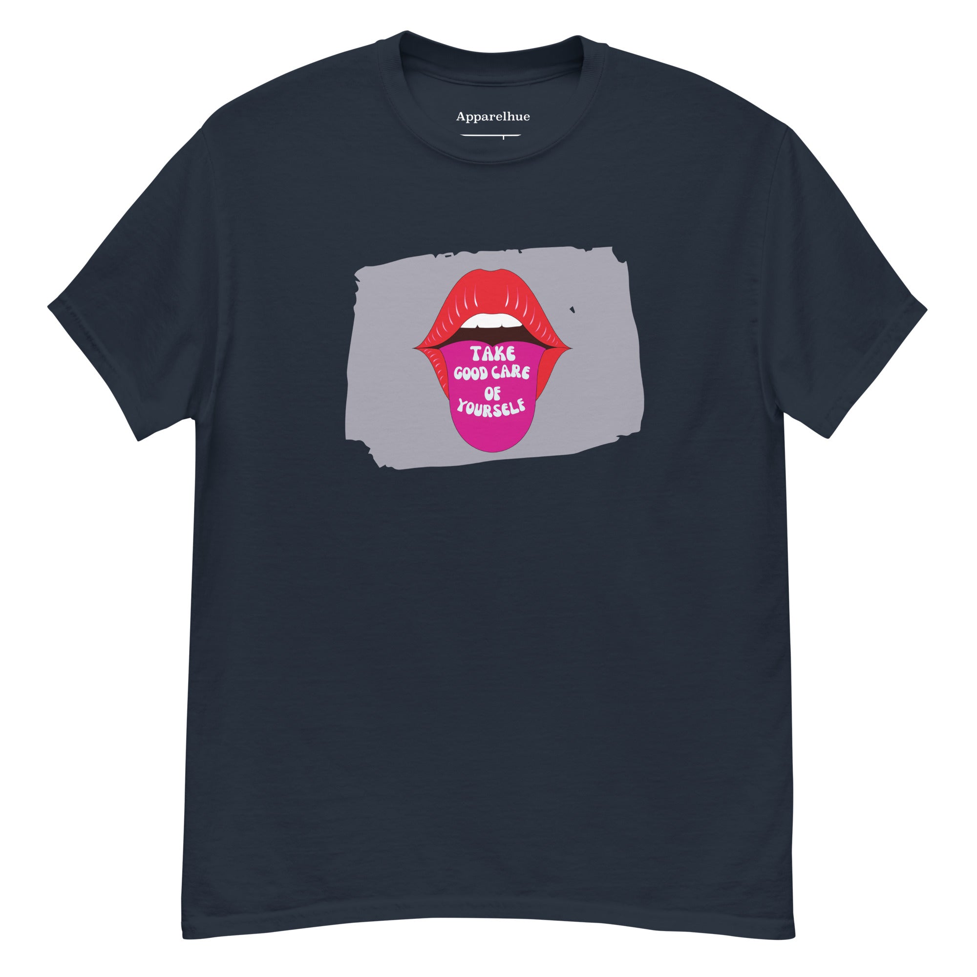 Lifestyle shot of a woman smiling while wearing a Take Good Care Of Yourself tee.