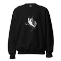 A black unisex sweatshirt with a white graphic print of a butterfly on the front.