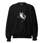 A black unisex sweatshirt with a white graphic print of a butterfly on the front.
