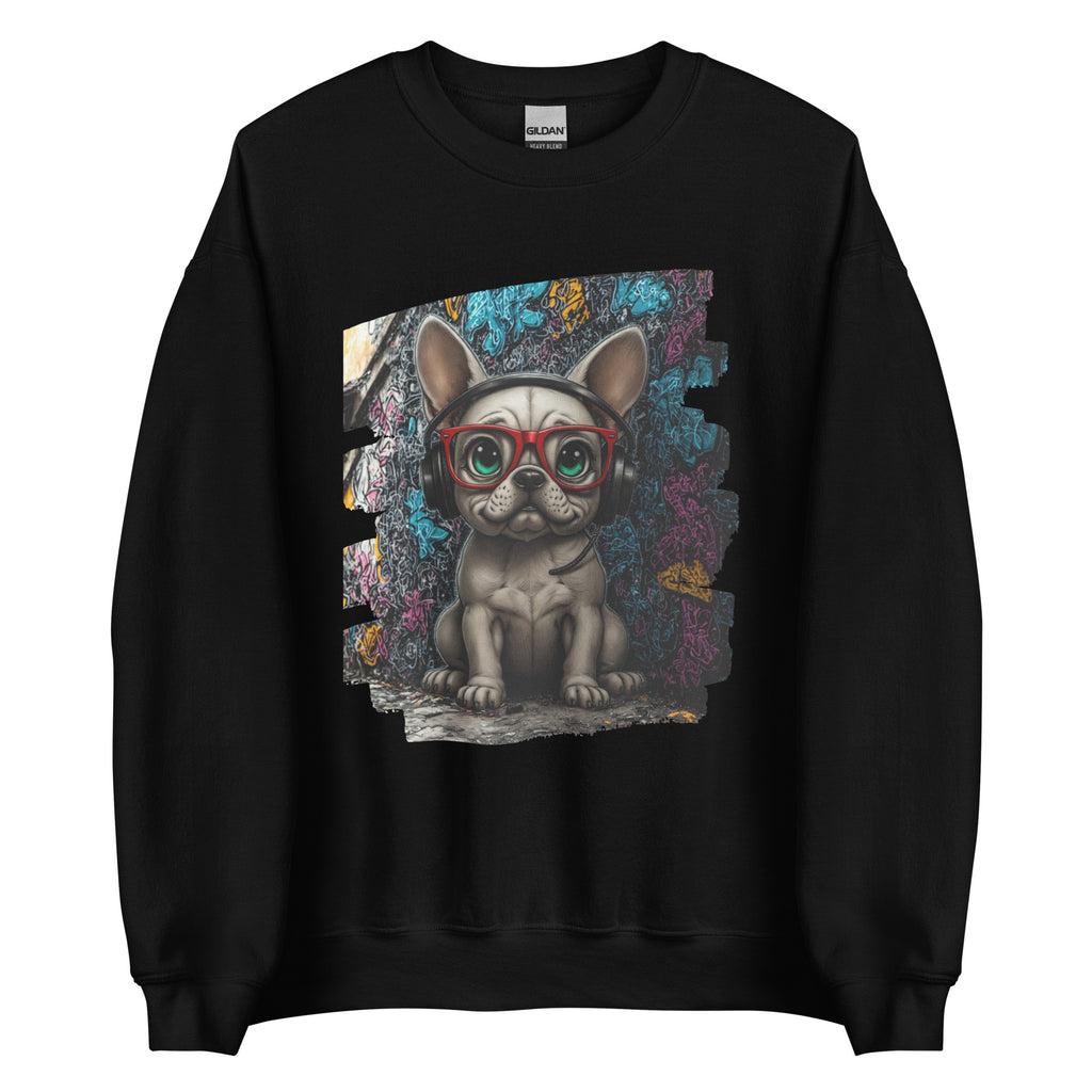 French bulldog DJ sweatshirt playful urban fashion