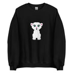 Artistic streetwear sweatshirt featuring a white cat graphic with a black open mouth and pink-lined ears.
