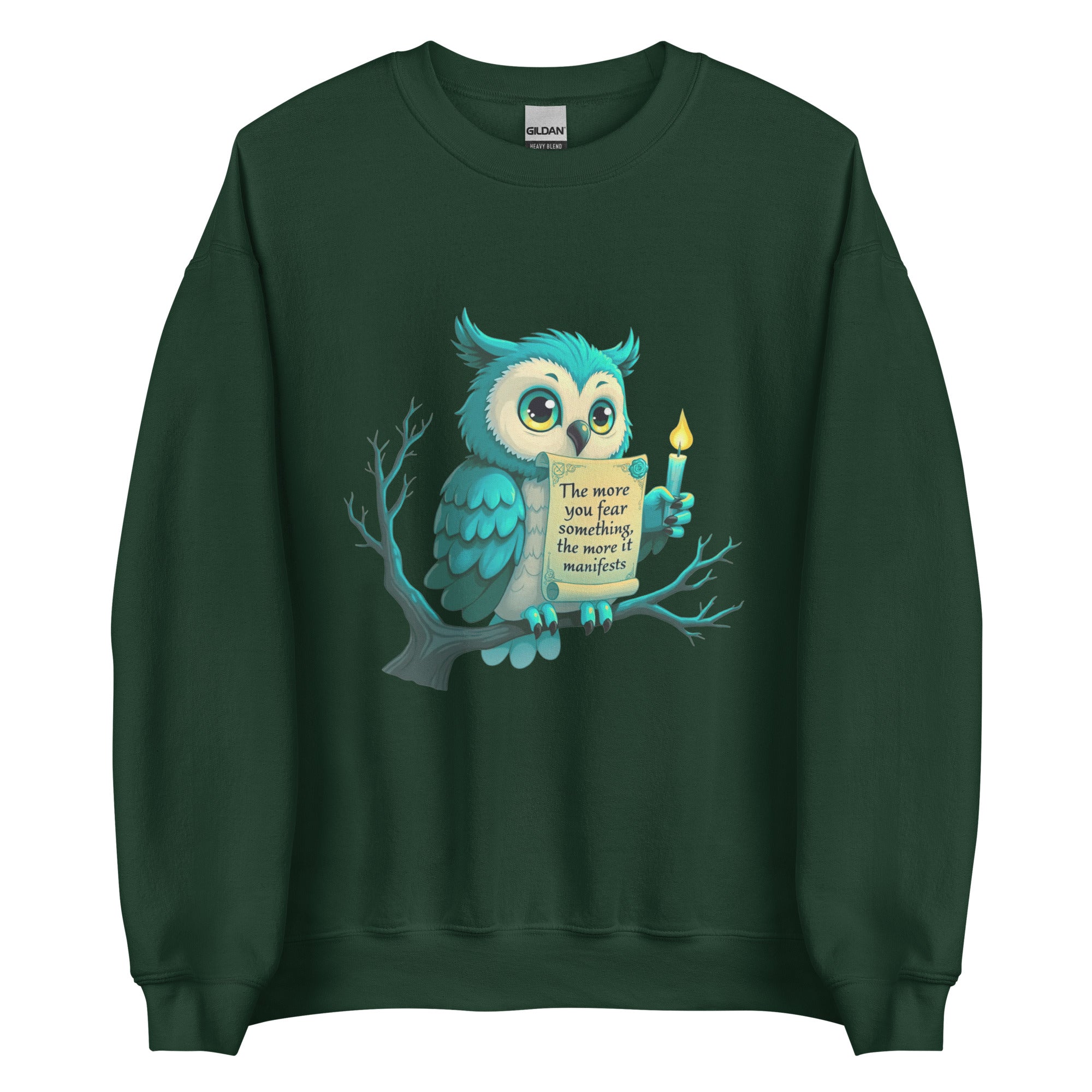 Apparelhue motivation apparel featuring a blue-toned owl on a winter branch.