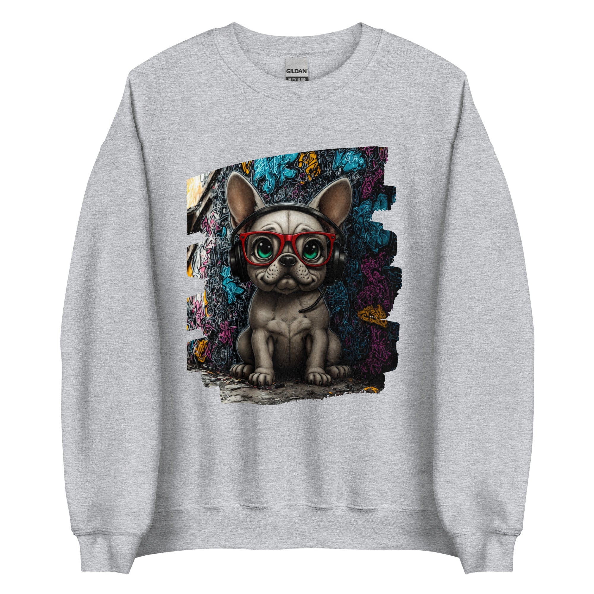 Edgy French Bulldog DJ graphic sweatshirt front view