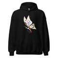 A black hoodie with a colorful butterfly graphic on the front.