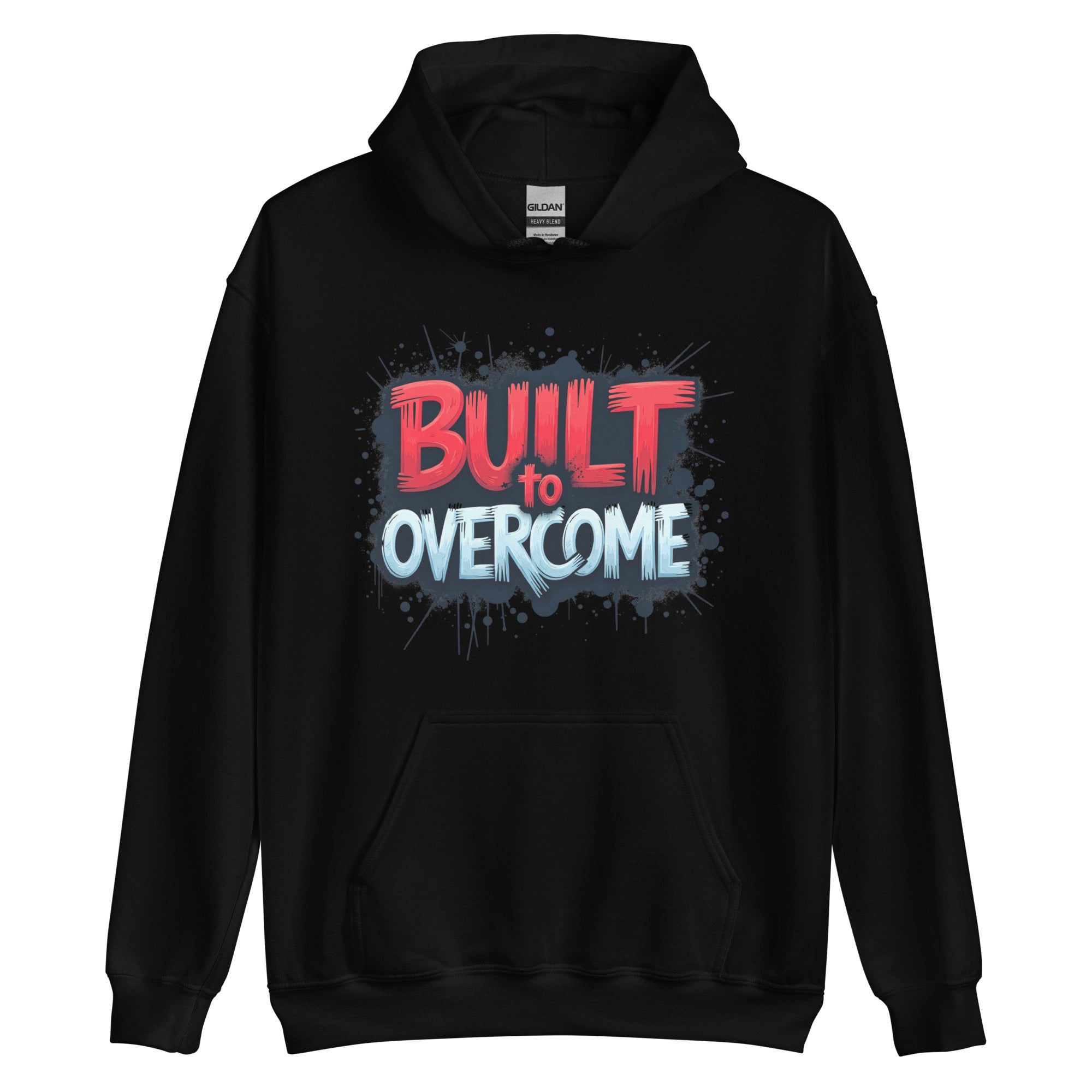 Built to Overcome unisex hoodie inspirational message detail