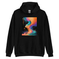 Black hoodie with vibrant abstract colour flow design representing inner emotion and creativity
