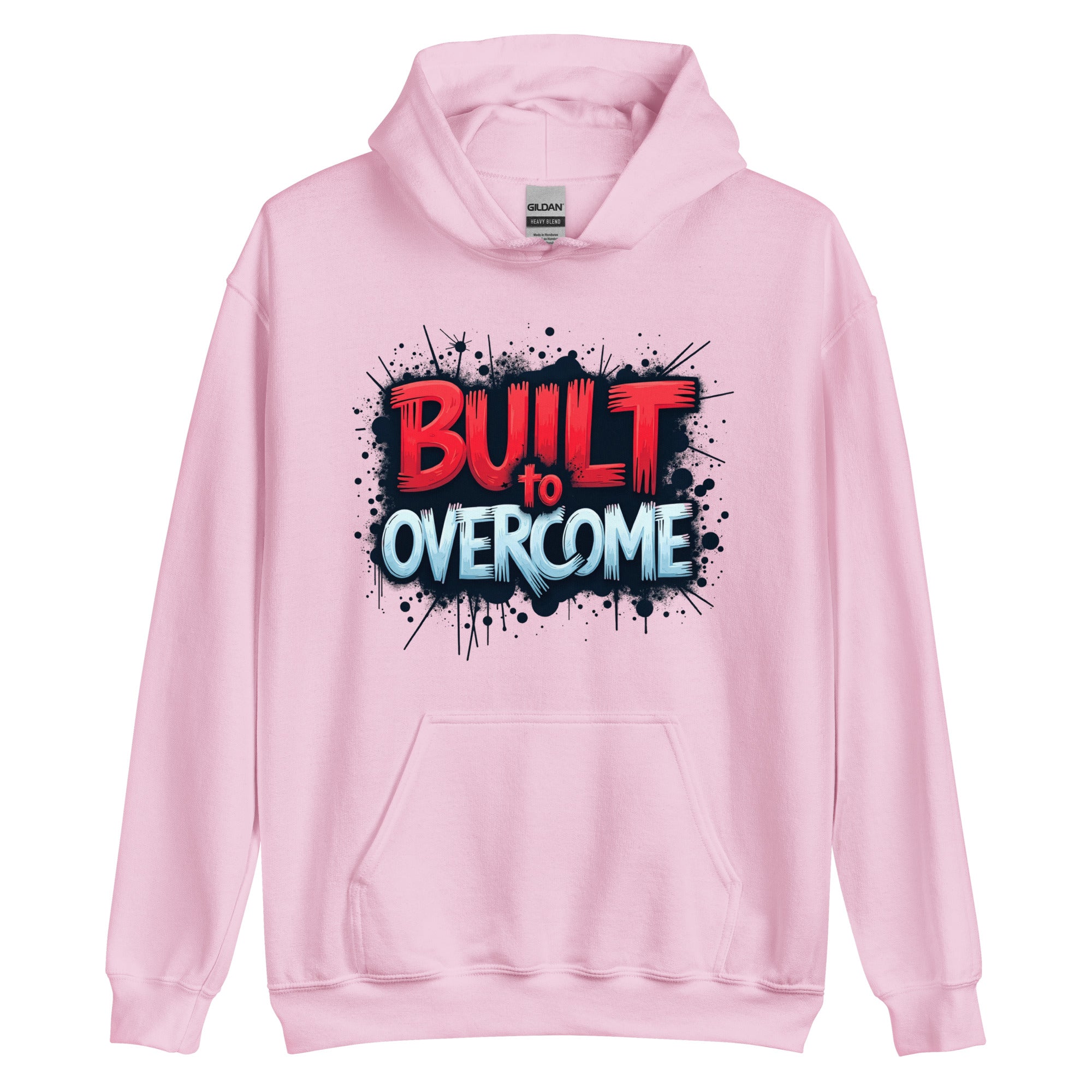Built to Overcome hoodie inspirational apparel detail