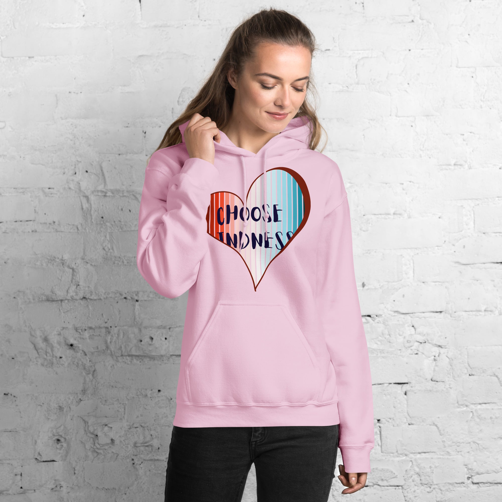 Minimalist kindness quote hoodie close up
