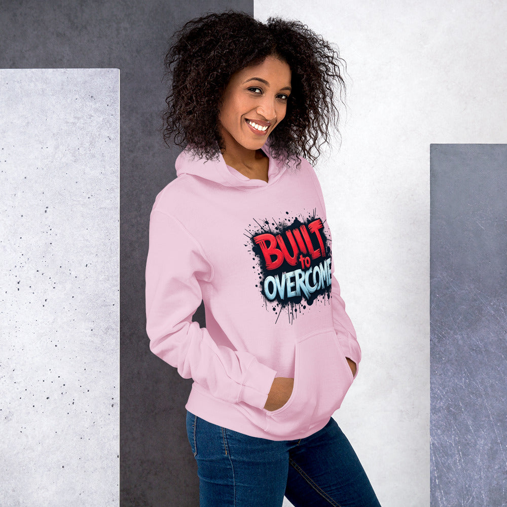 Built to Overcome hoodie back view minimalist statement